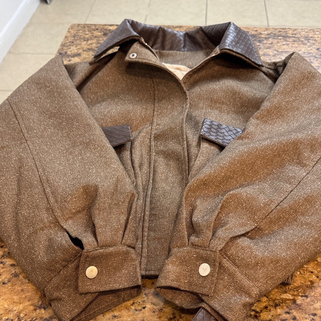 Men's Brown Wool Blend Jacket With Textured Collar